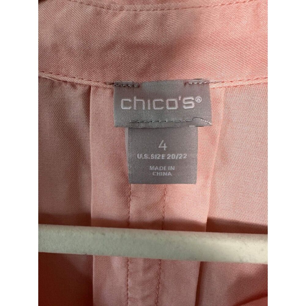 Chico's Women's Plus Size 4 XXL Pink Raw Fringe Trim Roll Tab Sleeve Blouse - Picture 4 of 8
